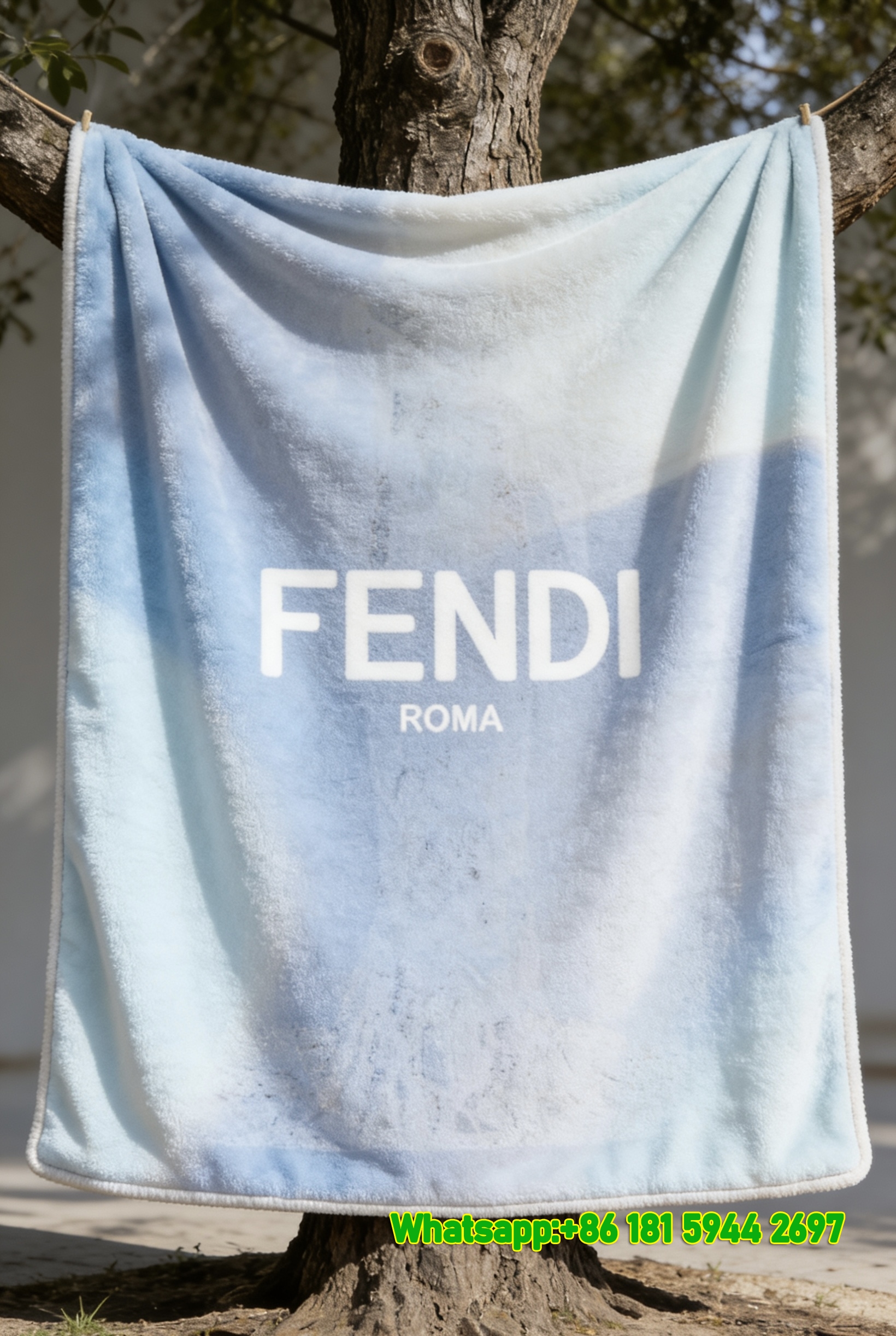 Fendi Roma Minimalist White Logo Flannel Sofa Throw Blanket IMG_9464